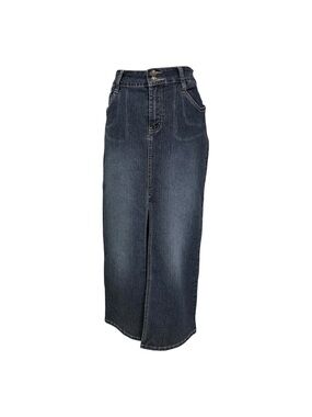 Y2K No Boundaries Denim Maxi Skirt Juniors 7 Dark Wash Front Slit Stretch